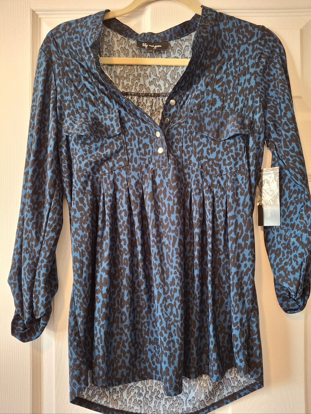 Blue Leopard-Print Womens Tunic Top by Lilly Morgan